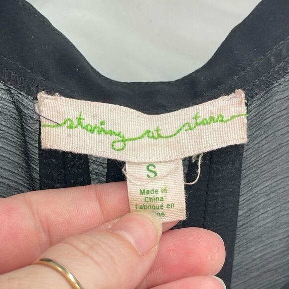 Staring at Stars Black Lace Pleated tunic dress sheer underlay adjustable straps - Picture 3 of 16